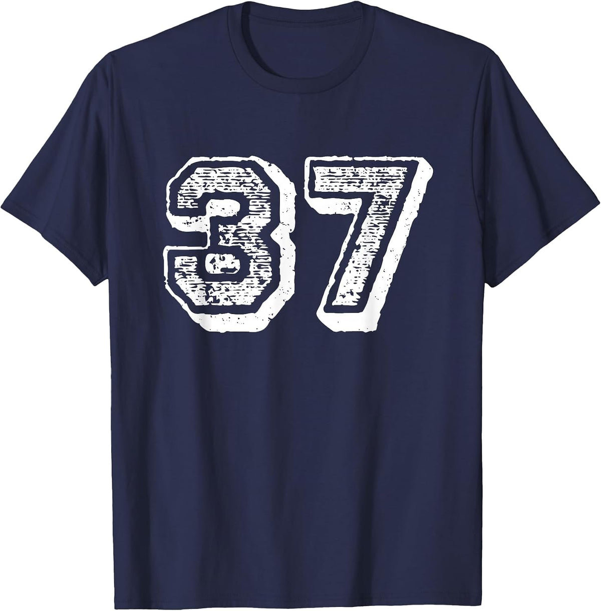 Number 37 Sports Jersey Player #37 Fan Front Print Vintage T-Shirt - Navy Blue