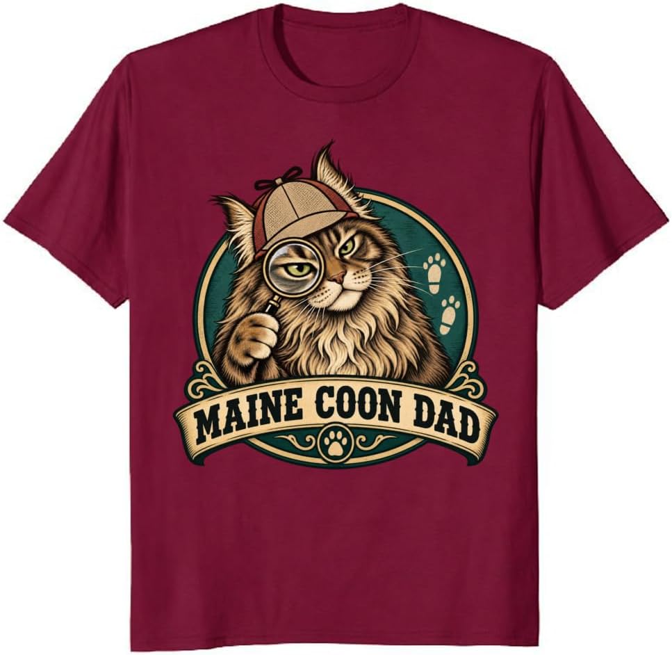 Maine Coon Dad T-Shirt Retro Crown Cat Portrait Graphic Tee - S5