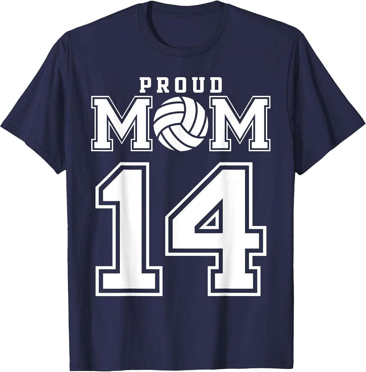 Custom Proud Volleyball Mom Number 14 Personalized Women T-Shirt - Navy Blue