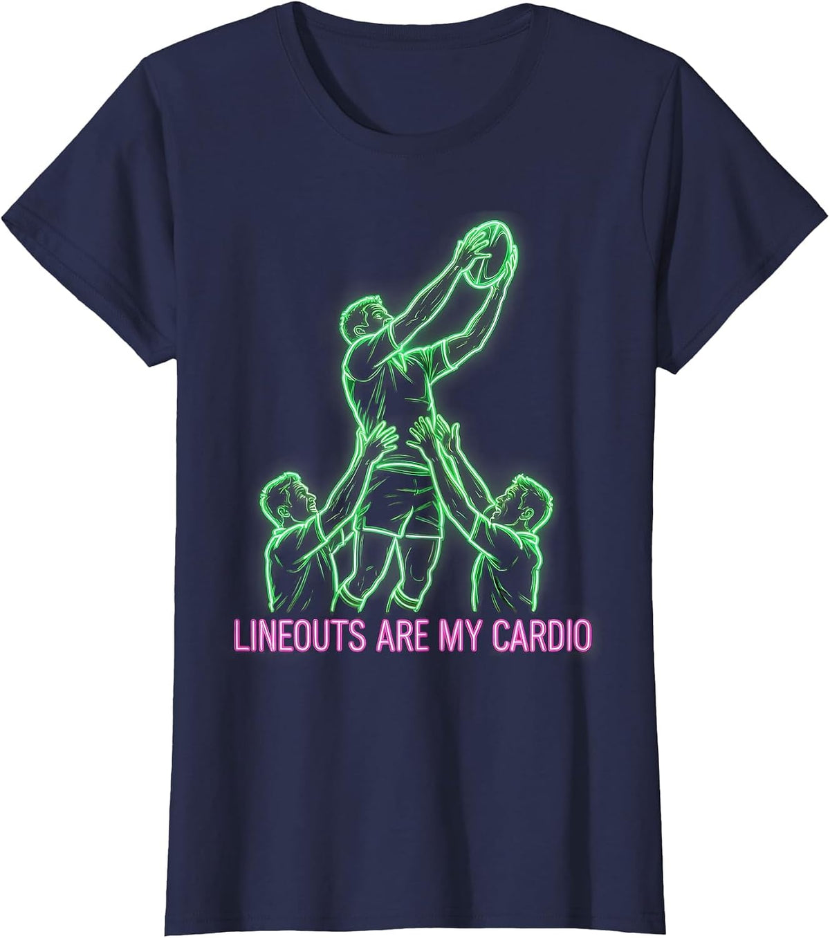 Women's Lineouts Are My Cardio Rugby Design T-Shirt - Navy Blue