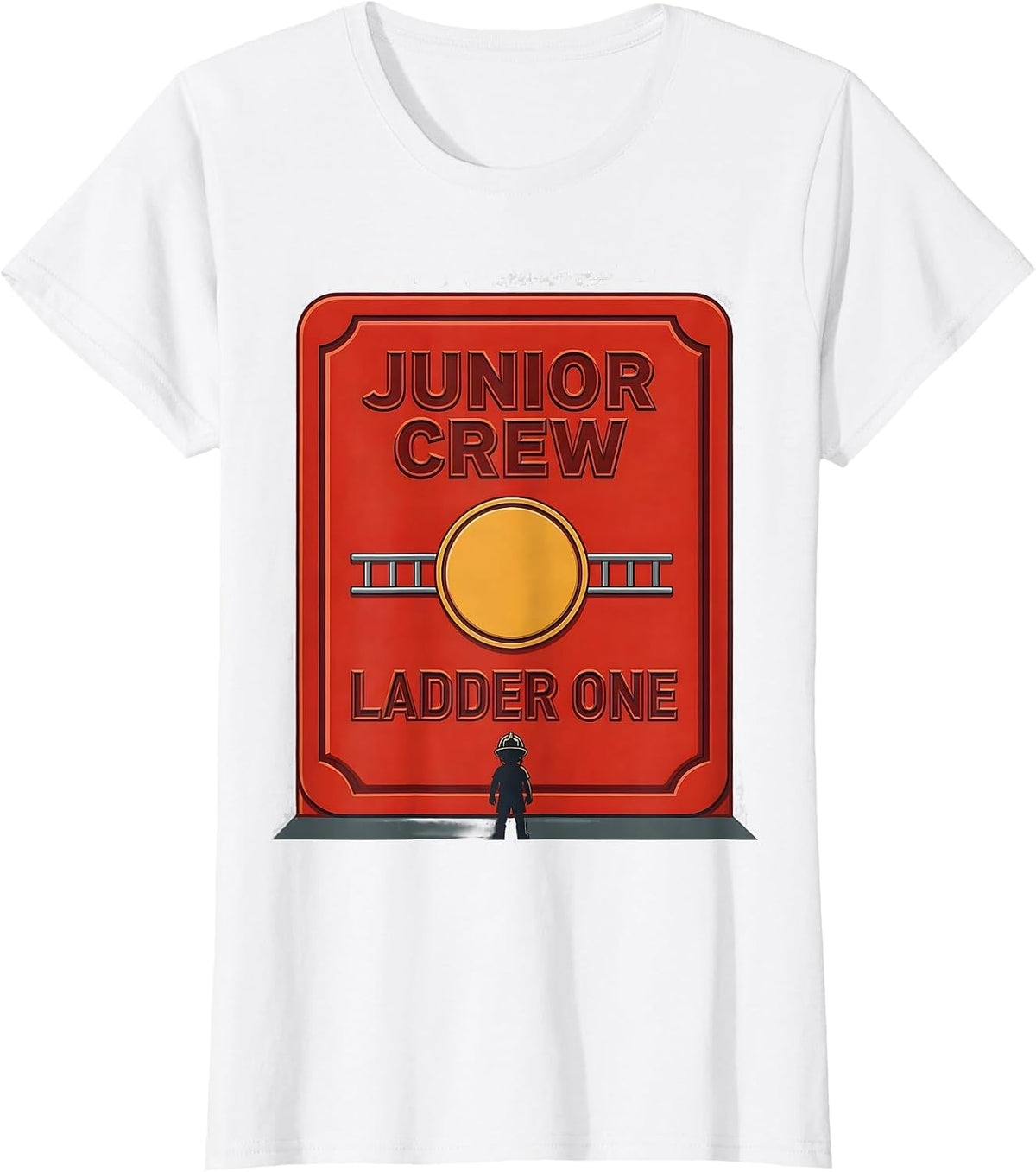 Women's Junior Crew Ladder One Flat Fire Truck Kids Firefighter T-Shirt - White