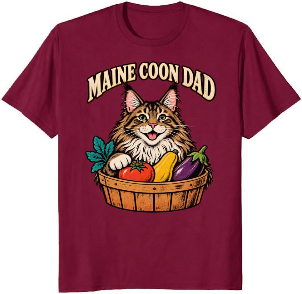 Maine Coon Dad T-Shirt Rainbow Watercolor Autumn Cat Tee - S6