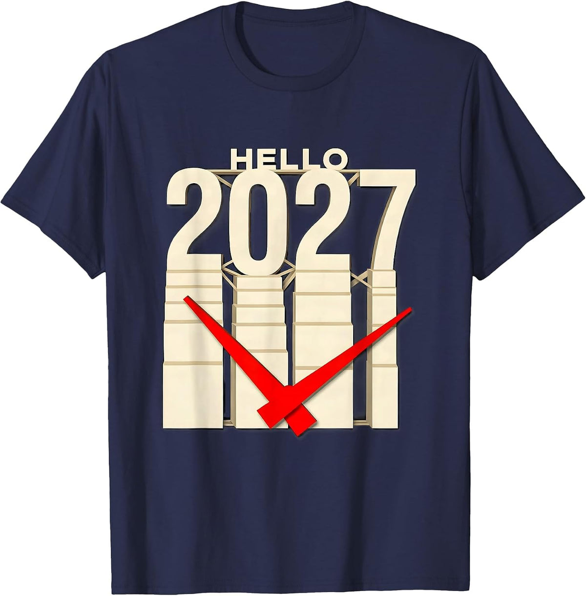 Hello 2027 Stencil Graphic Party Countdown Novelty T-Shirt - Navy Blue