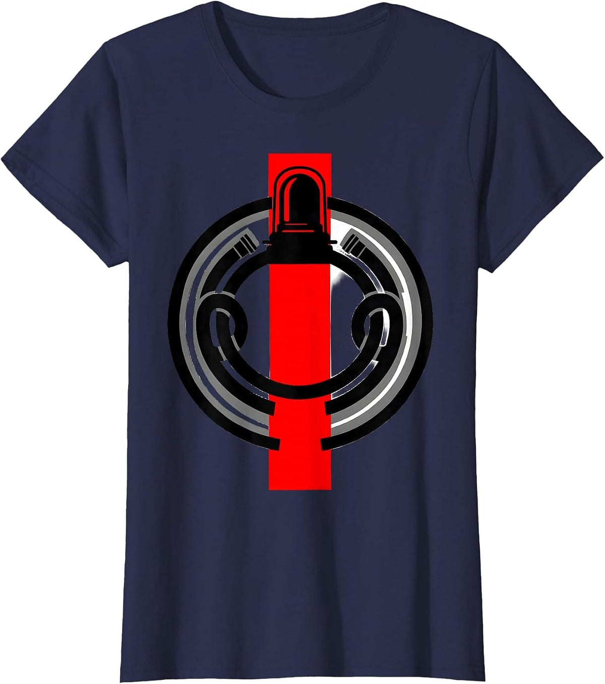 Women's Firefighter Beacon Light Dome Holiday Badge Screenprint T-Shirt - Navy Blue