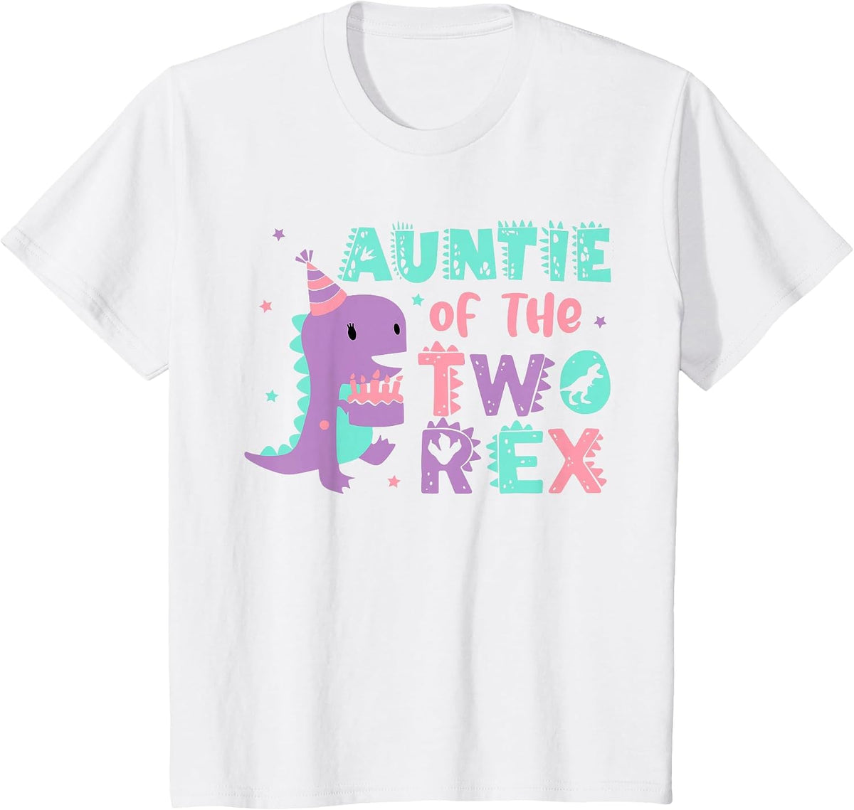 Auntie of the Two Rex Birthday Dinosaur Family Matching T-Shirt - White