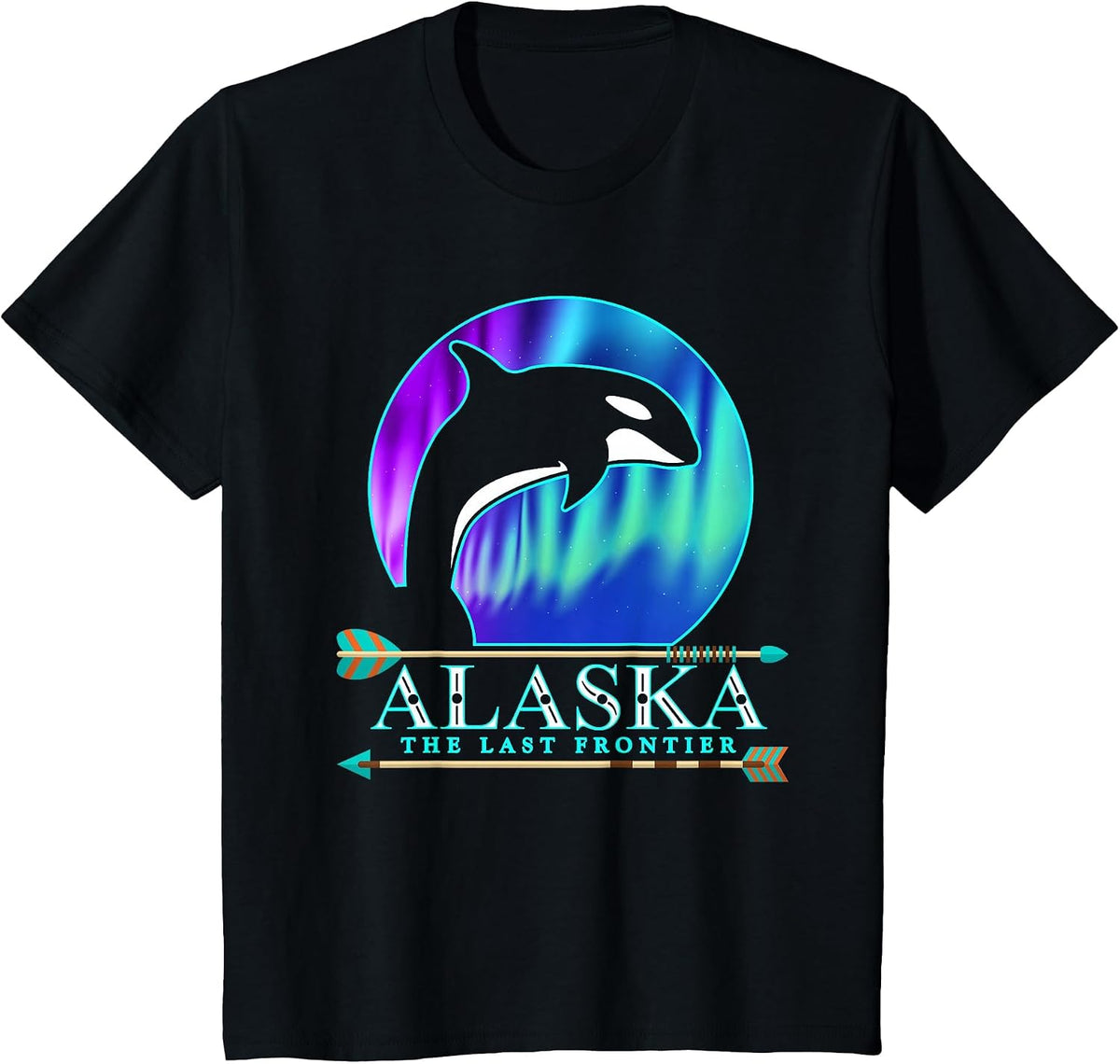 Alaska State Pride Alaska Northern Lights Alaskan Orca Whale T-Shirt - Black