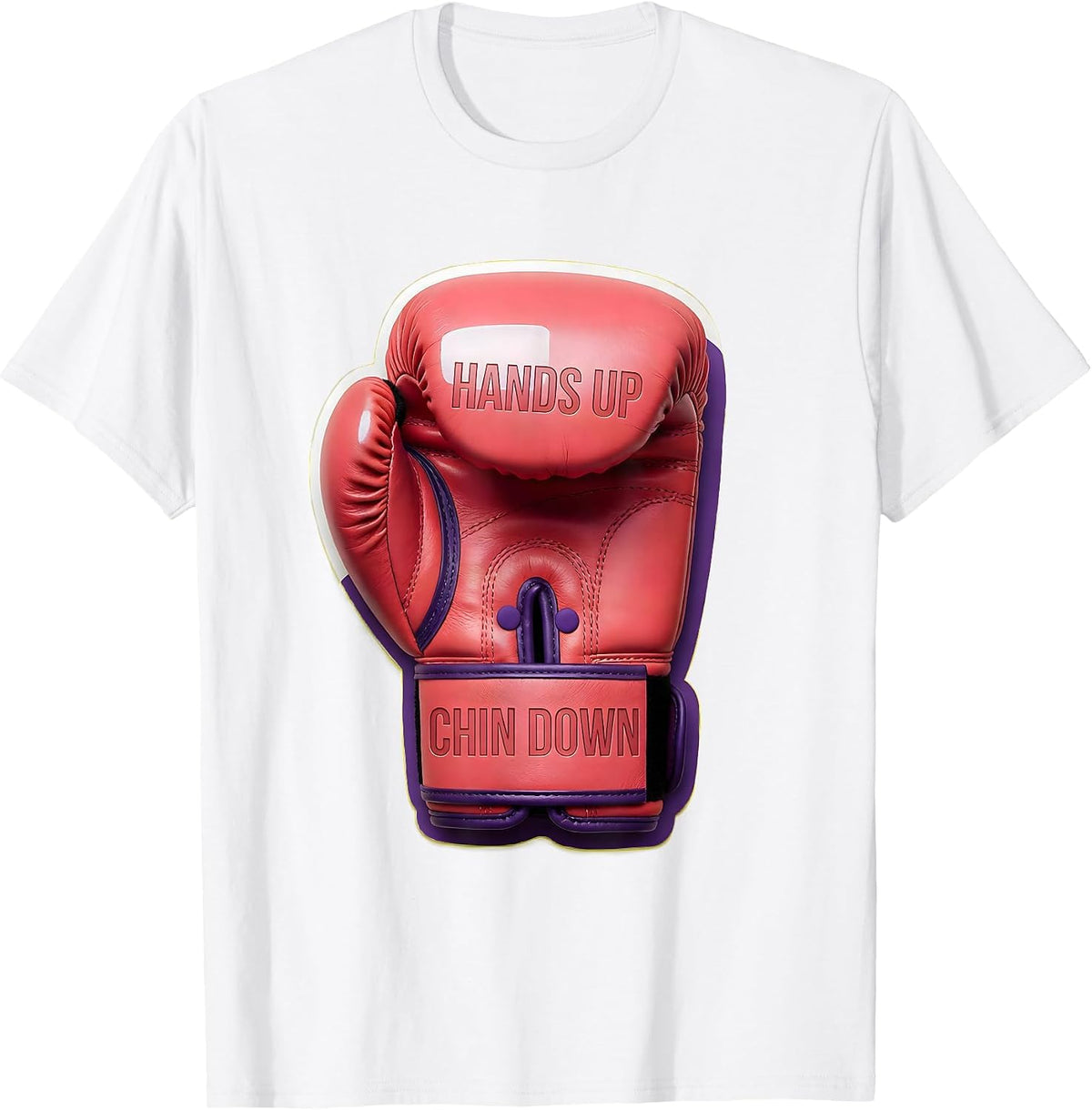 Hands Up Chin Down Boxing Graphic Design T-Shirt - White