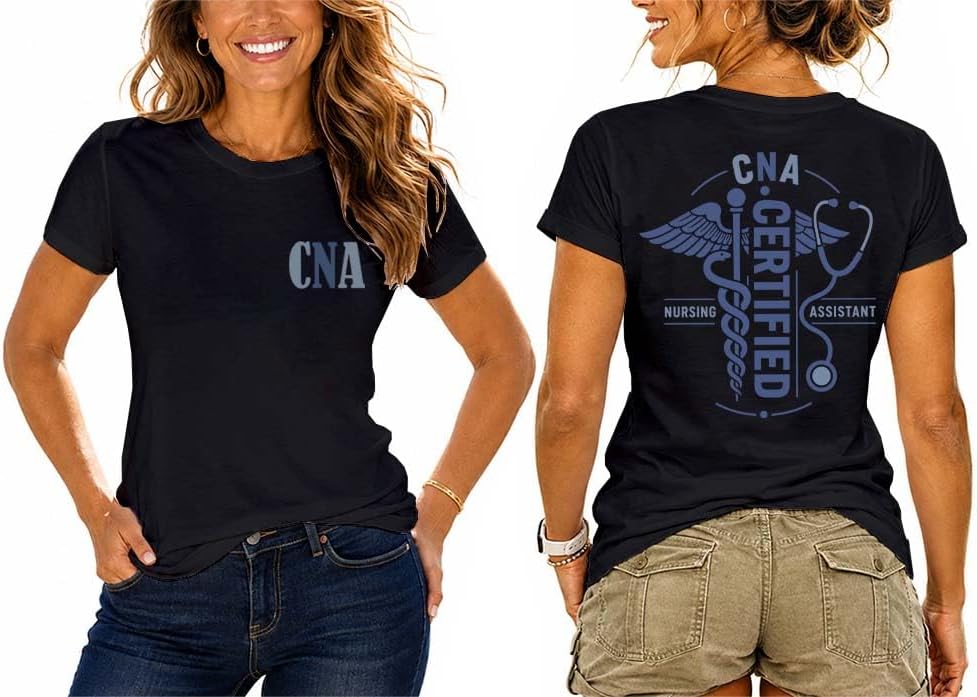 CNA Shirts for Women CNA Tshirt Certifieds Nursing Assistant Shirt - Black