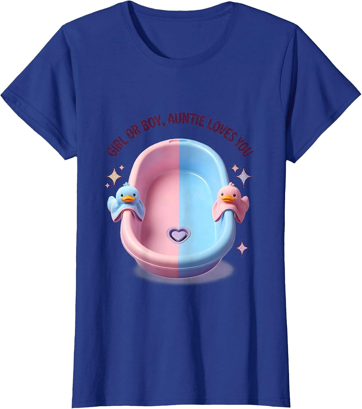 Women's Girl Or Boy, Auntie Loves You Cute Kawaii Gender Reveal Aunt T-Shirt - Royal Blue