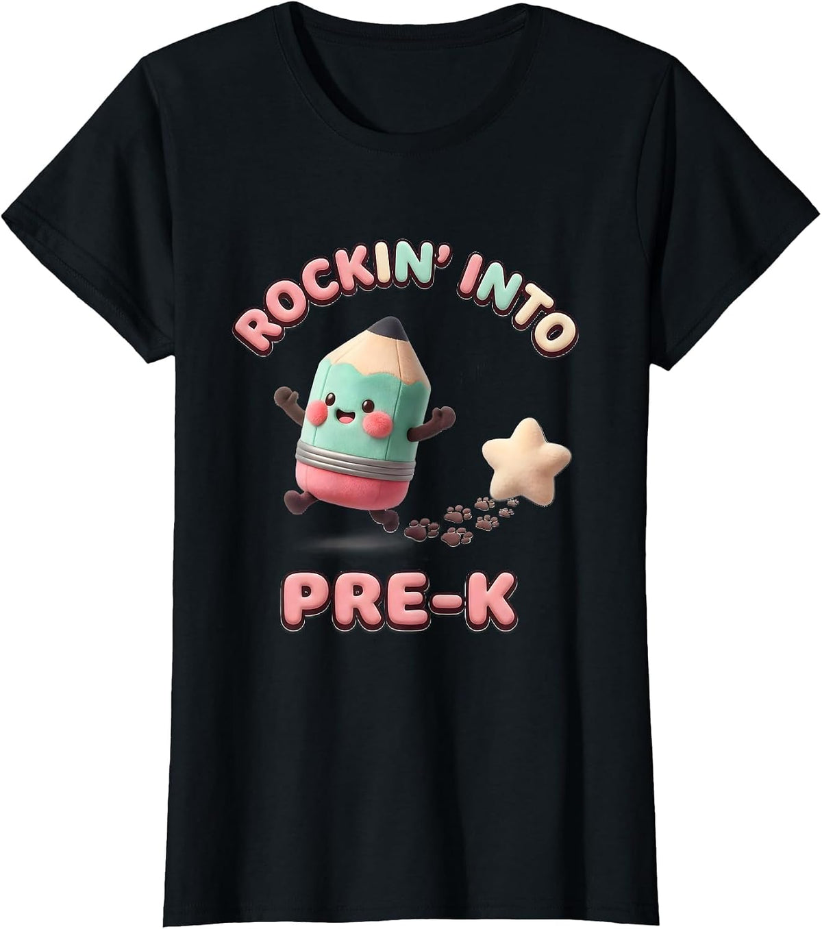 Rockin Into Pre-K Cute Kawaii Pencil Teacher Back To School T-Shirt - Black