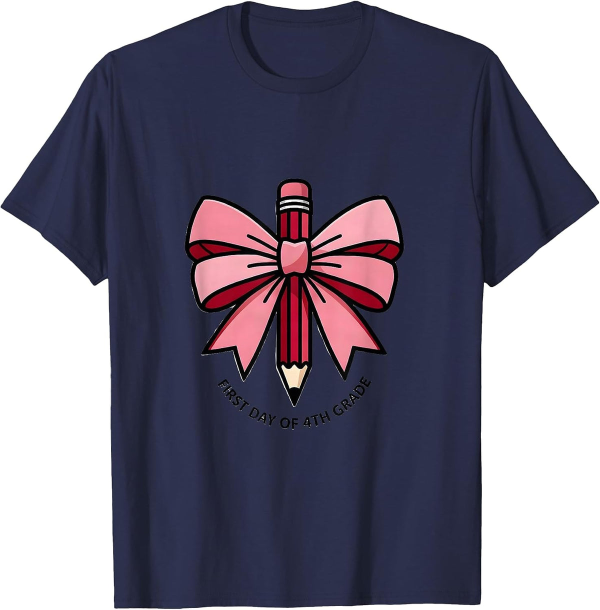 First Day Of 4th Grade Coquette Bow Back To School Girl T-Shirt - Navy Blue