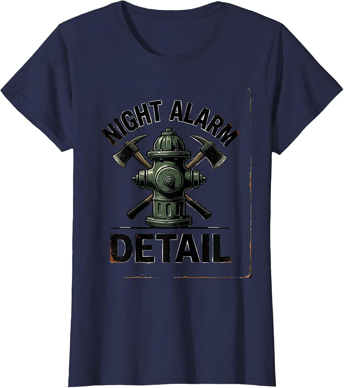 Women's Night Alarm Detail Vintage Firefighter Humor Fire Truck Gift T-Shirt - Navy Blue