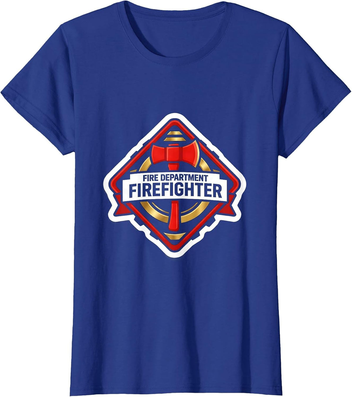Women's FIRE DEPARTMENT FIREFIGHTER Funny Fireman Halloween Costume T-Shirt - Royal Blue