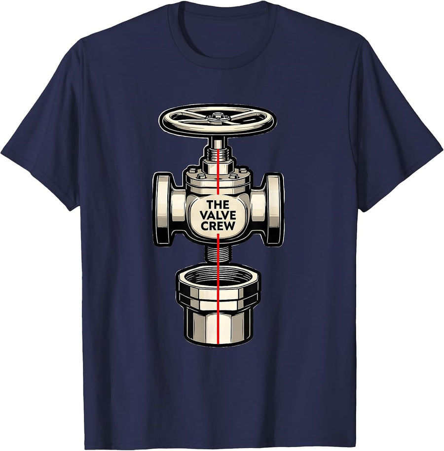 THE VALVE CREW Exploded View Technical Firefighter Humor T-Shirt - Navy Blue