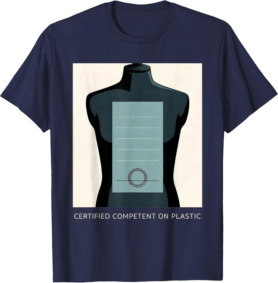 Certified Competent On Plastic Funny EMT Paramedic EMS Gift T-Shirt - Navy Blue