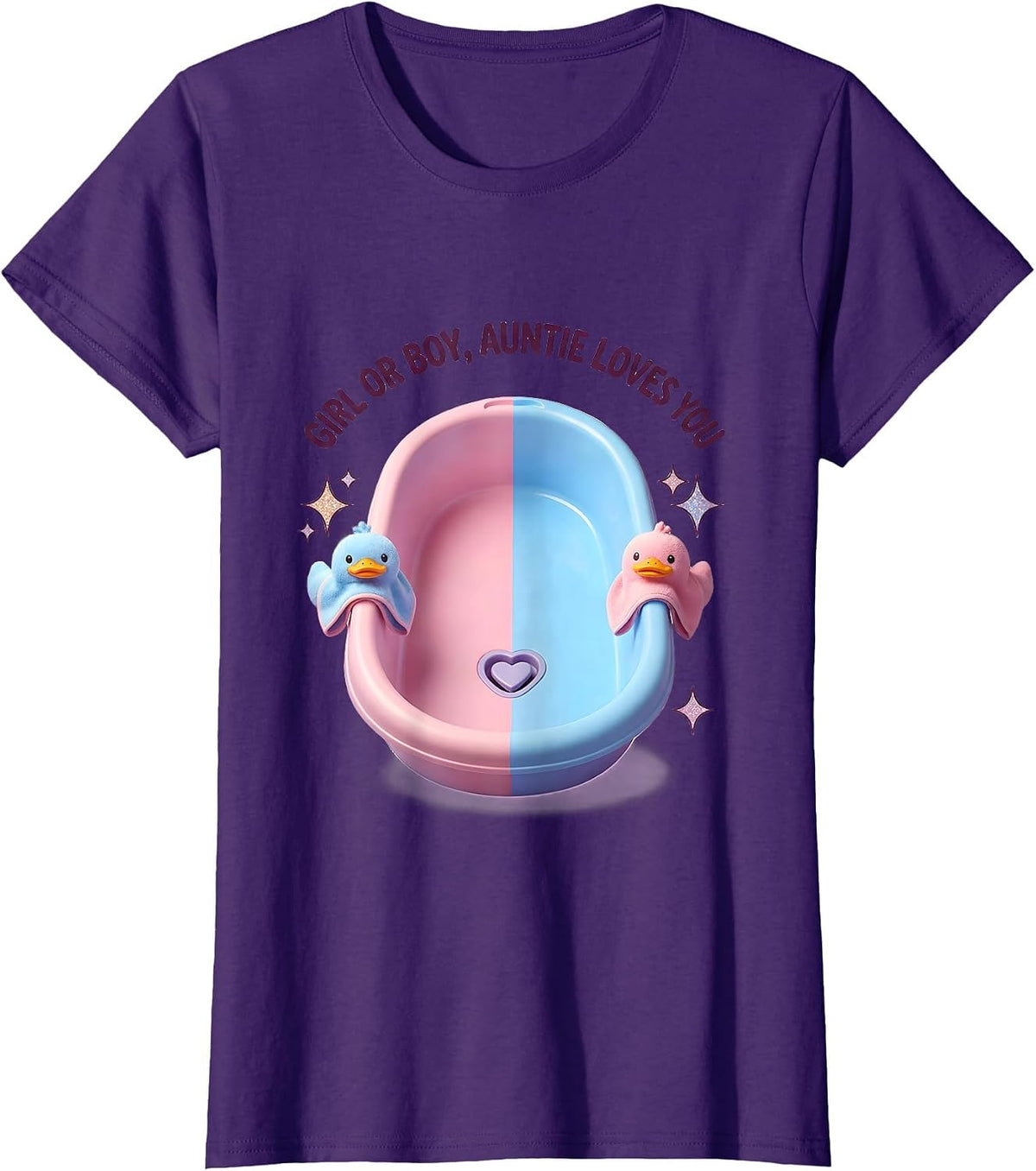 Women's Girl Or Boy, Auntie Loves You Cute Kawaii Gender Reveal Aunt T-Shirt - Purple
