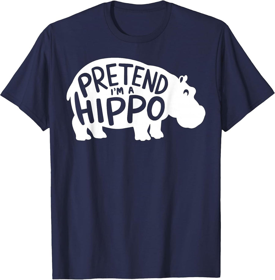 Fun Group Easy Adult Halloween Costumes Pretend I'm A Hippo T-Shirt - Navy Blue
