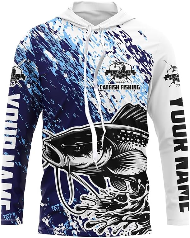 Personalized Catfish Long Sleeve Tournament Fishing Shirts, Catfish Fishing Jerseys Fishing Gifts - Long Sleeves Hooded Upf