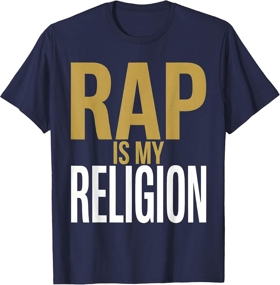 Rap Is My Religion Hip Hop Culture Design T-Shirt - Navy Blue