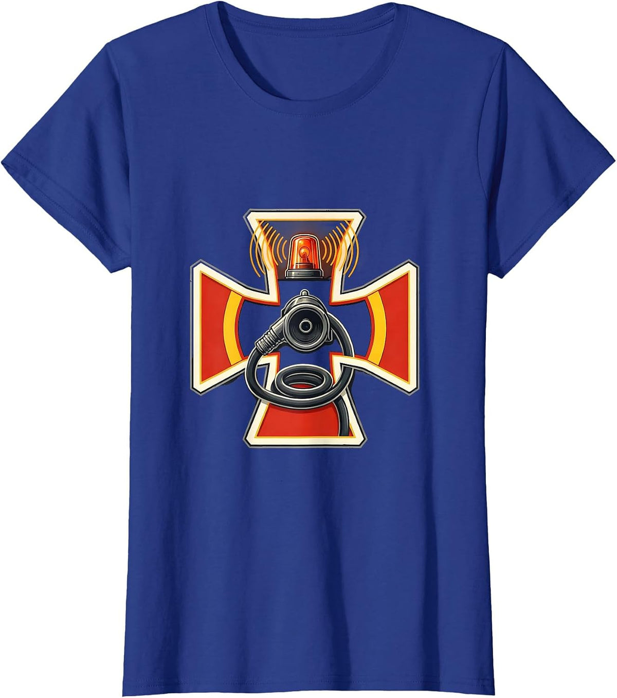 Women's Service Cross Firefighter Badge Humor Fire Truck T-Shirt - Royal Blue