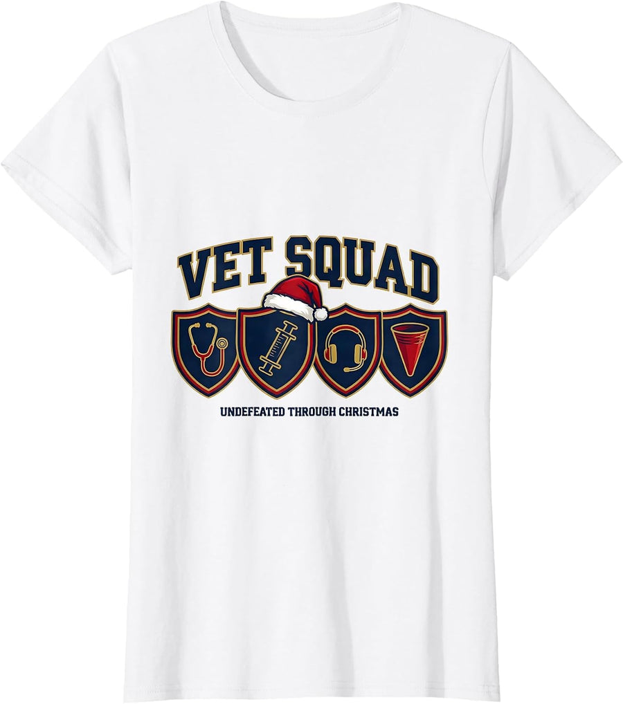 Women's Vet Squad: Undefeated Through Christmas Veterinary T-Shirt - White