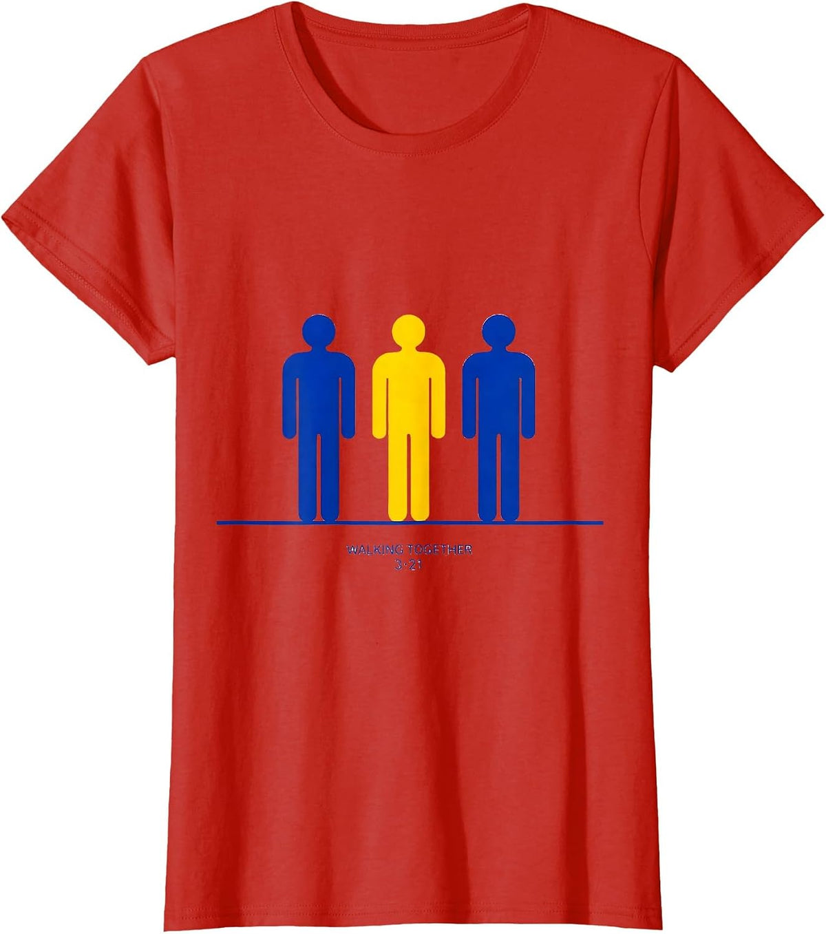 Walking Together, 321 Down Syndrome Awareness Family Support T-Shirt - Red