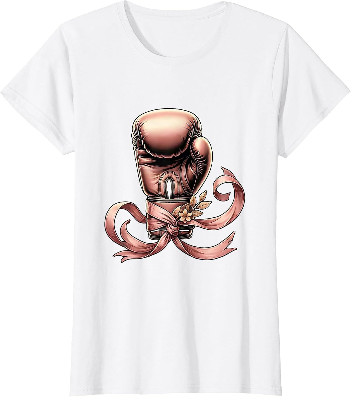 Women's Pink Ribbon Boxing Fist Breast Cancer Awareness T-Shirt - White