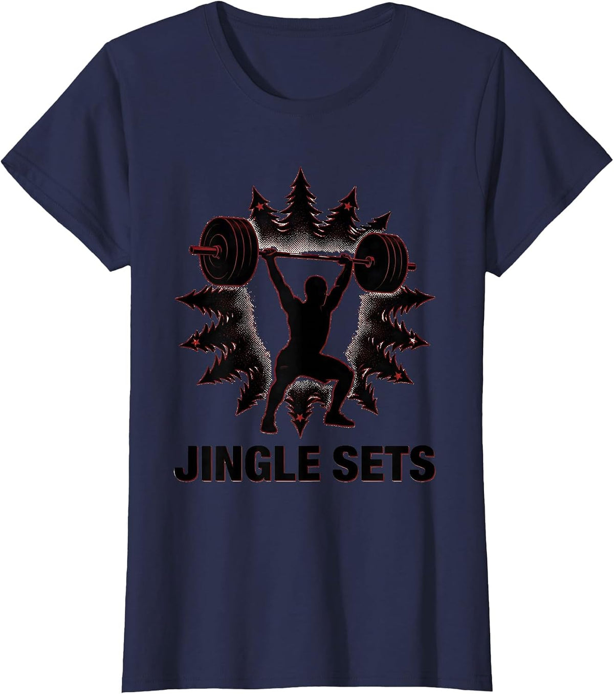 Women's Jingle Sets Blackwork Dotwork Christmas Weightlifting Gym T-Shirt - Navy Blue