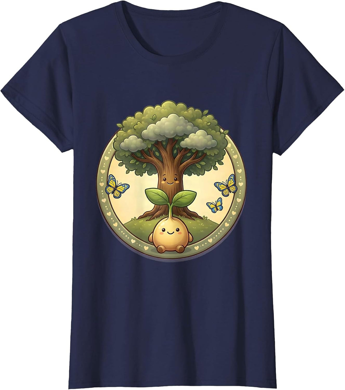 Women's Down Syndrome Awareness Seedling to Oak Tree Design T-Shirt - Navy Blue