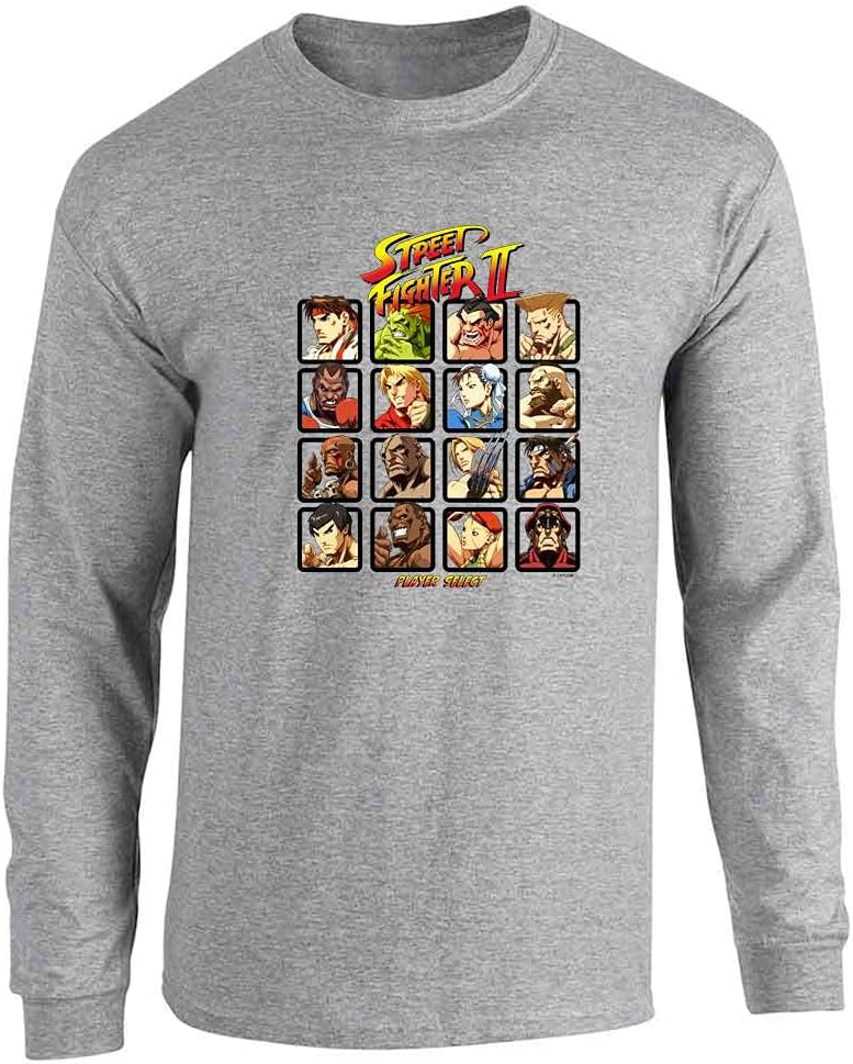 Street Fighter II Player Select Retro Gaming T-Shirt Adult T-Shirt - Long Sleeve Tee | Sport Grey