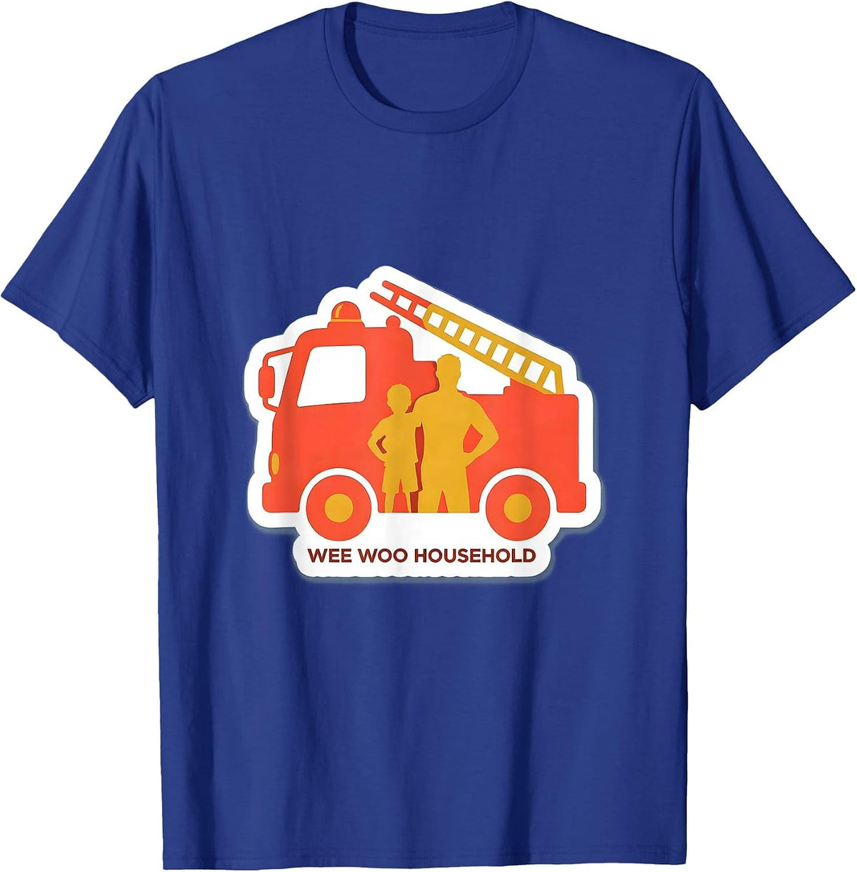 Wee Woo Household Funny Firefighter Family Fire Truck Art T-Shirt - Royal Blue
