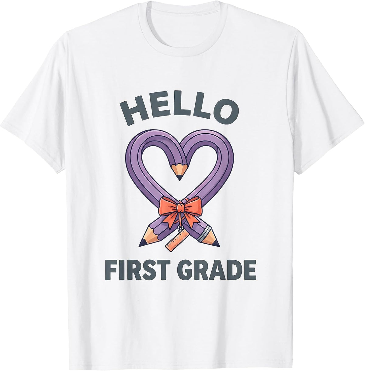 Hello First Grade Cute Coquette Back To School Pencil T-Shirt - White