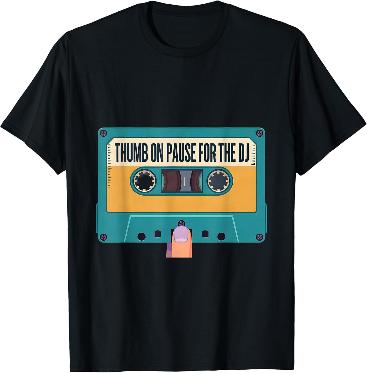 Men's Thumb On Pause For The DJ Retro Hip Hop Cassette Tape Golden T-Shirt - Black