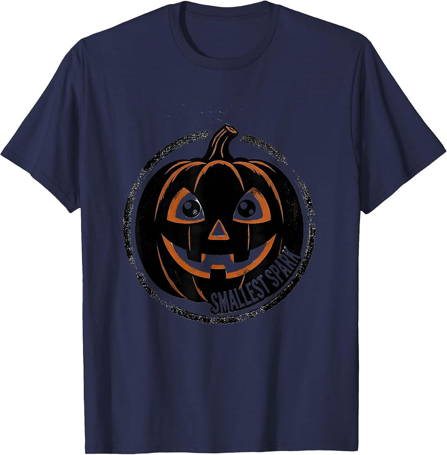 Smallest Spark Rubber Stamp Vintage Jack O Lantern Halloween T-Shirt - Navy Blue