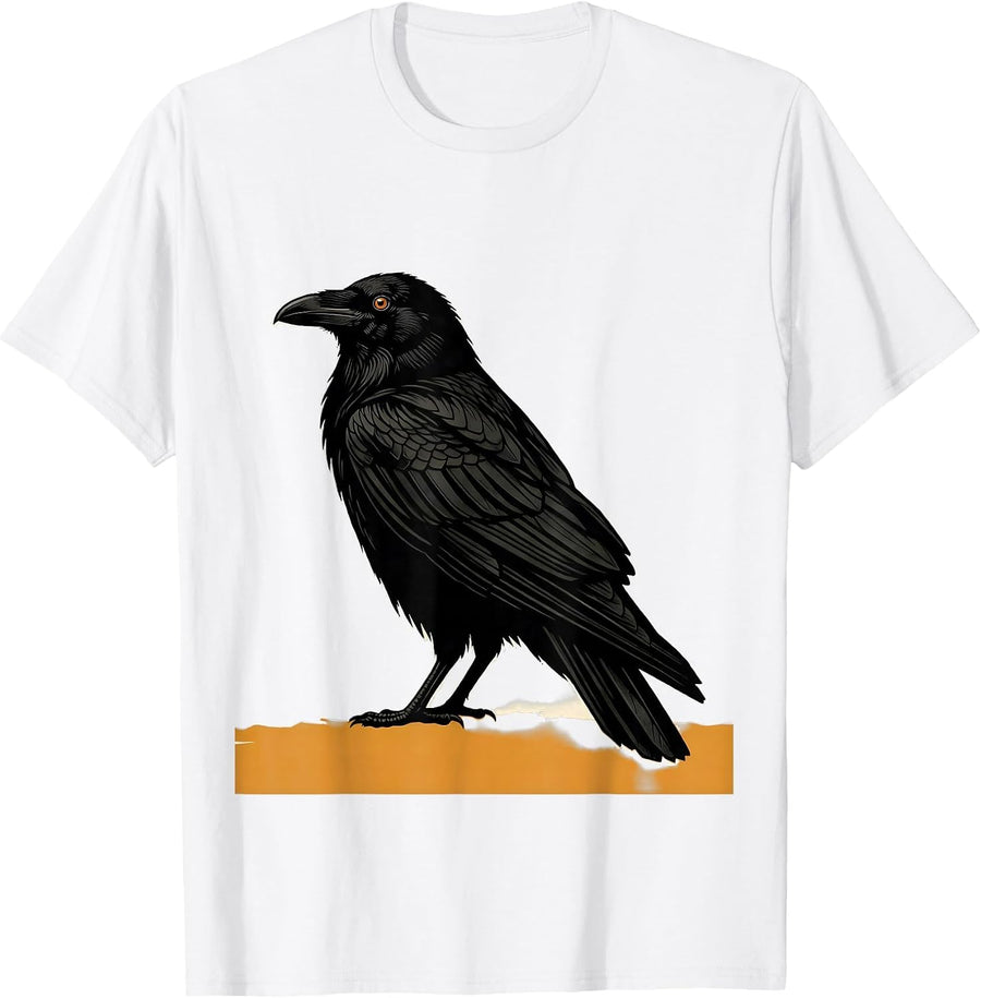 Men's Raven Silhouette Gothic Bird Enthusiast Dark Humor T-Shirt - White