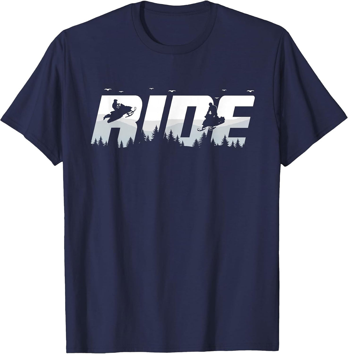 Snowmobile Ride Motor Sled Racing Winter Mountain Sports Fan T-Shirt - Navy Blue