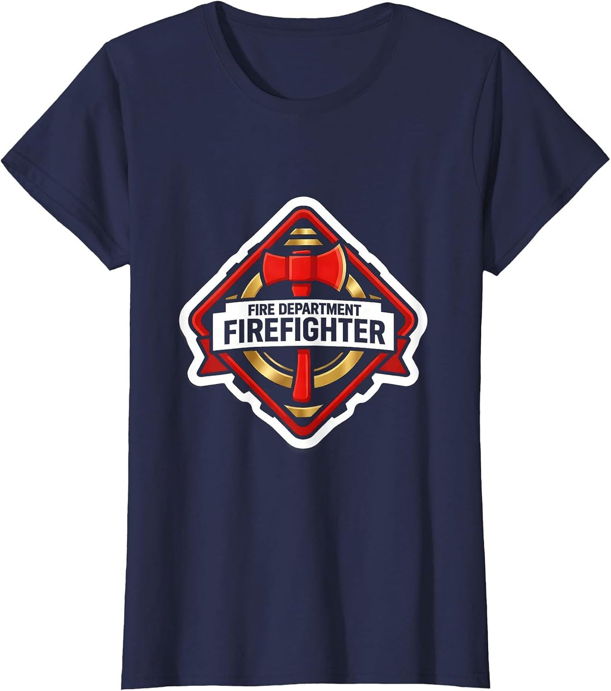 Women's FIRE DEPARTMENT FIREFIGHTER Funny Fireman Halloween Costume T-Shirt - Navy Blue