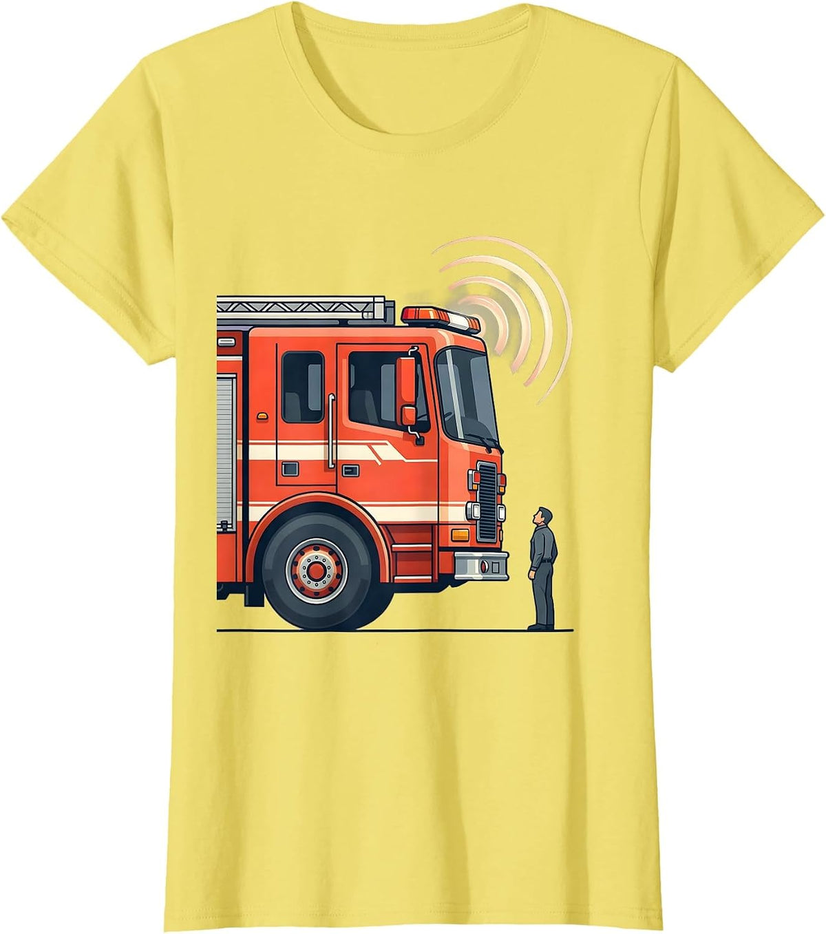 Oversized Fire Engine Funny Firefighter Humor Gift T-Shirt - Lemon Yellow