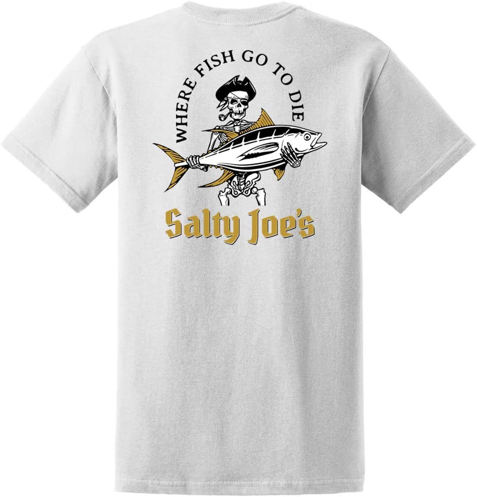 SALTY JOES Men's Fishing & Boating Graphic Logo Cotton T-Shirts in Regular, Big and Tall - White \/ Ol' Angler