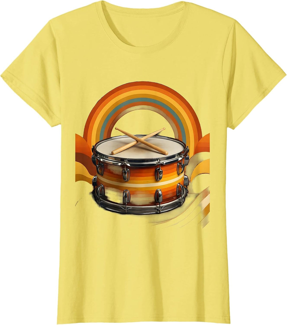 Crossed Drumsticks Snare Drum Percussion Graphic T-Shirt - Lemon Yellow