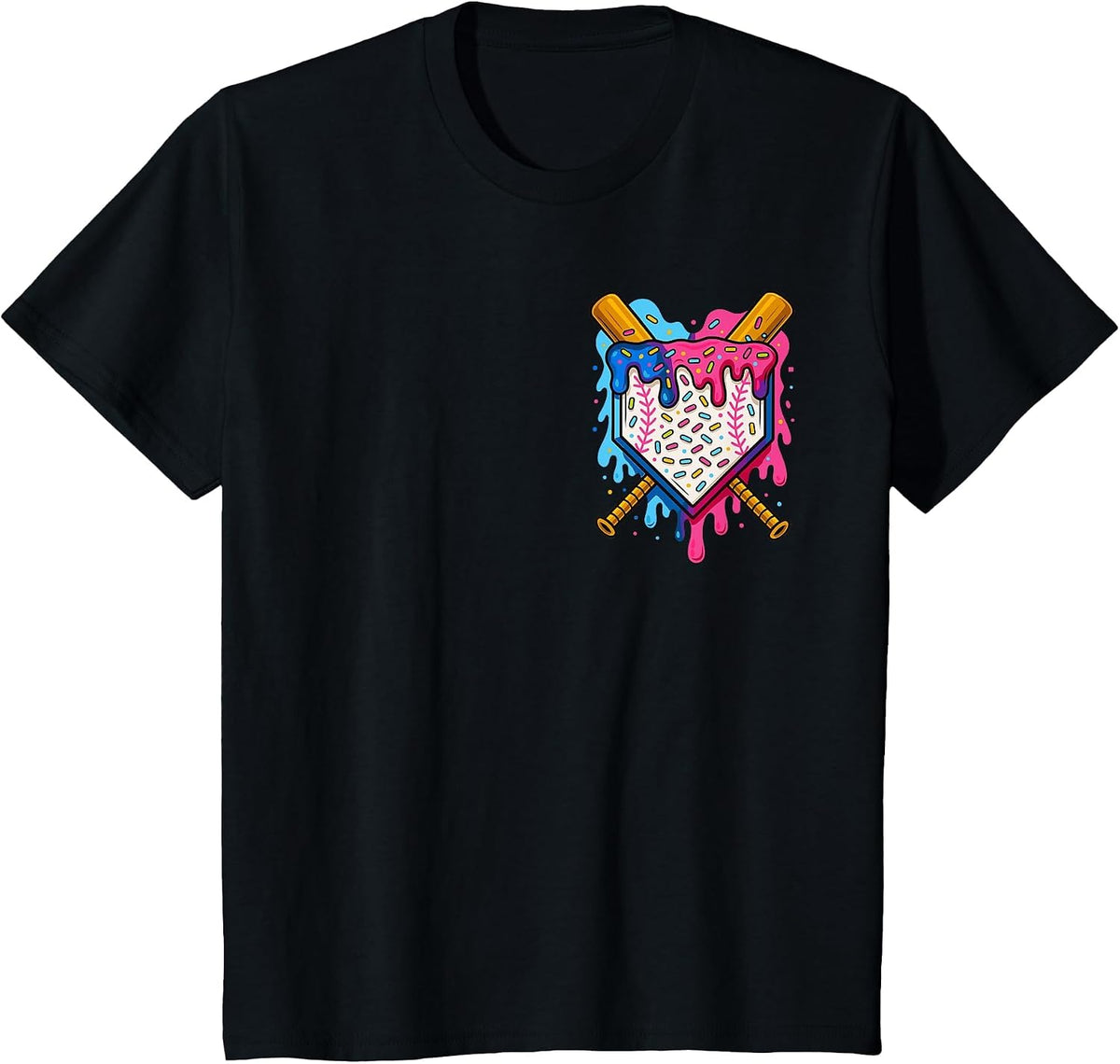 Baseball for Boys Ice Cream Drip Baseball T-Shirt - Black