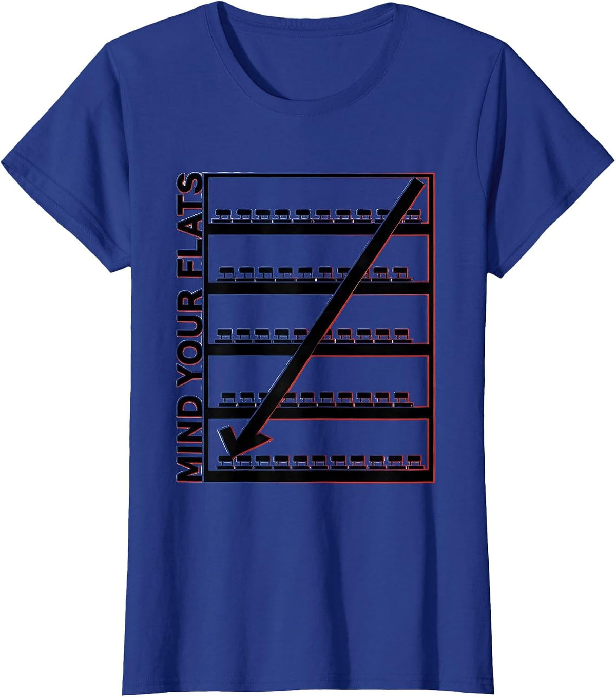 Women's Mind Your Flats Geometric Music Teacher Humor Gift T-Shirt - Royal Blue