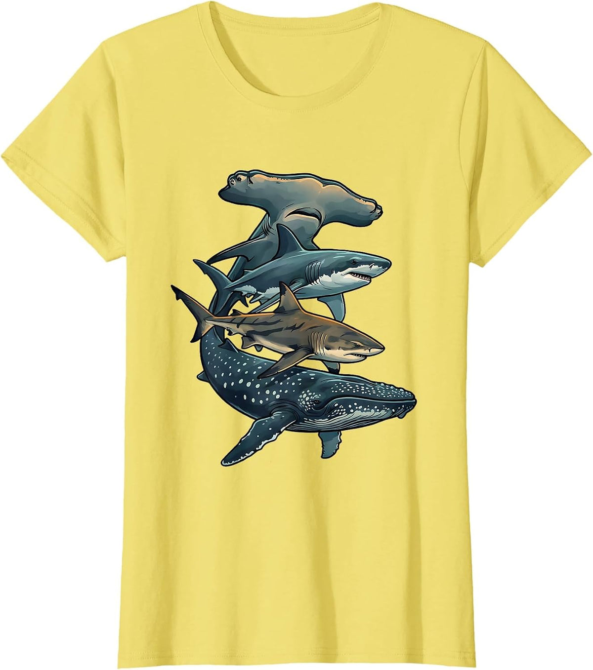 Shark School Ocean Wildlife Humor Novelty Gift T-Shirt - Lemon Yellow