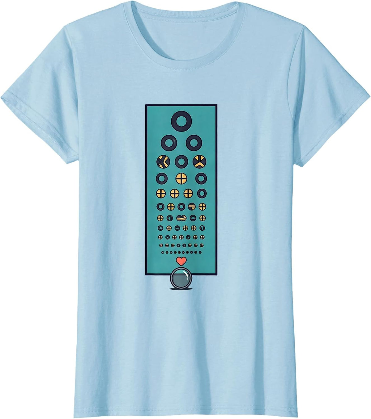 Women's Eye-Chart Heart Optometrist Valentine Humor T-Shirt - Baby Blue