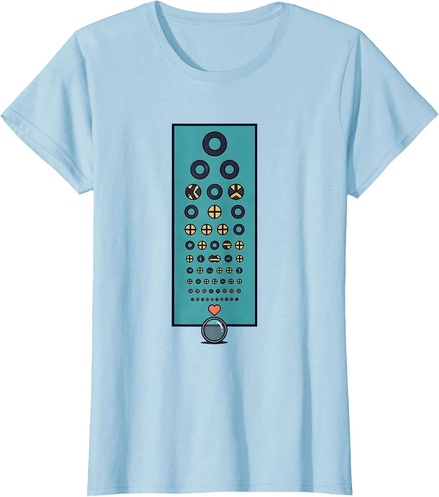 Women's Eye-Chart Heart Optometrist Valentine Humor T-Shirt - Baby Blue