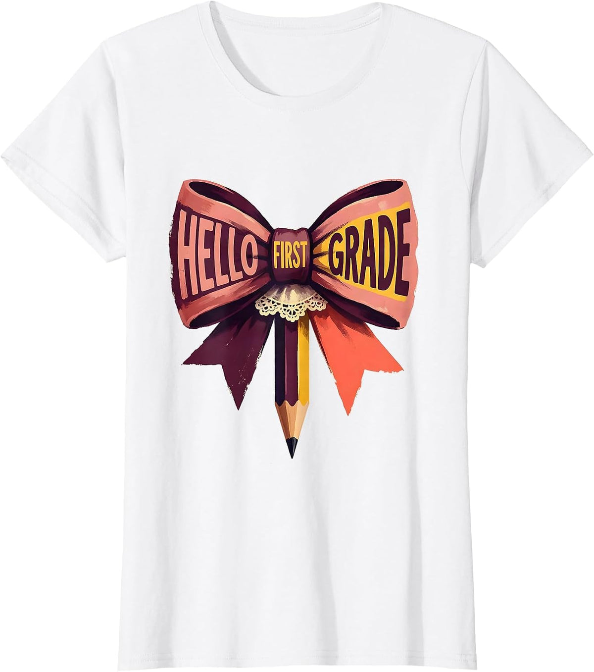 Hello First Grade Cute Coquette Bow Back To School Gift T-Shirt - White