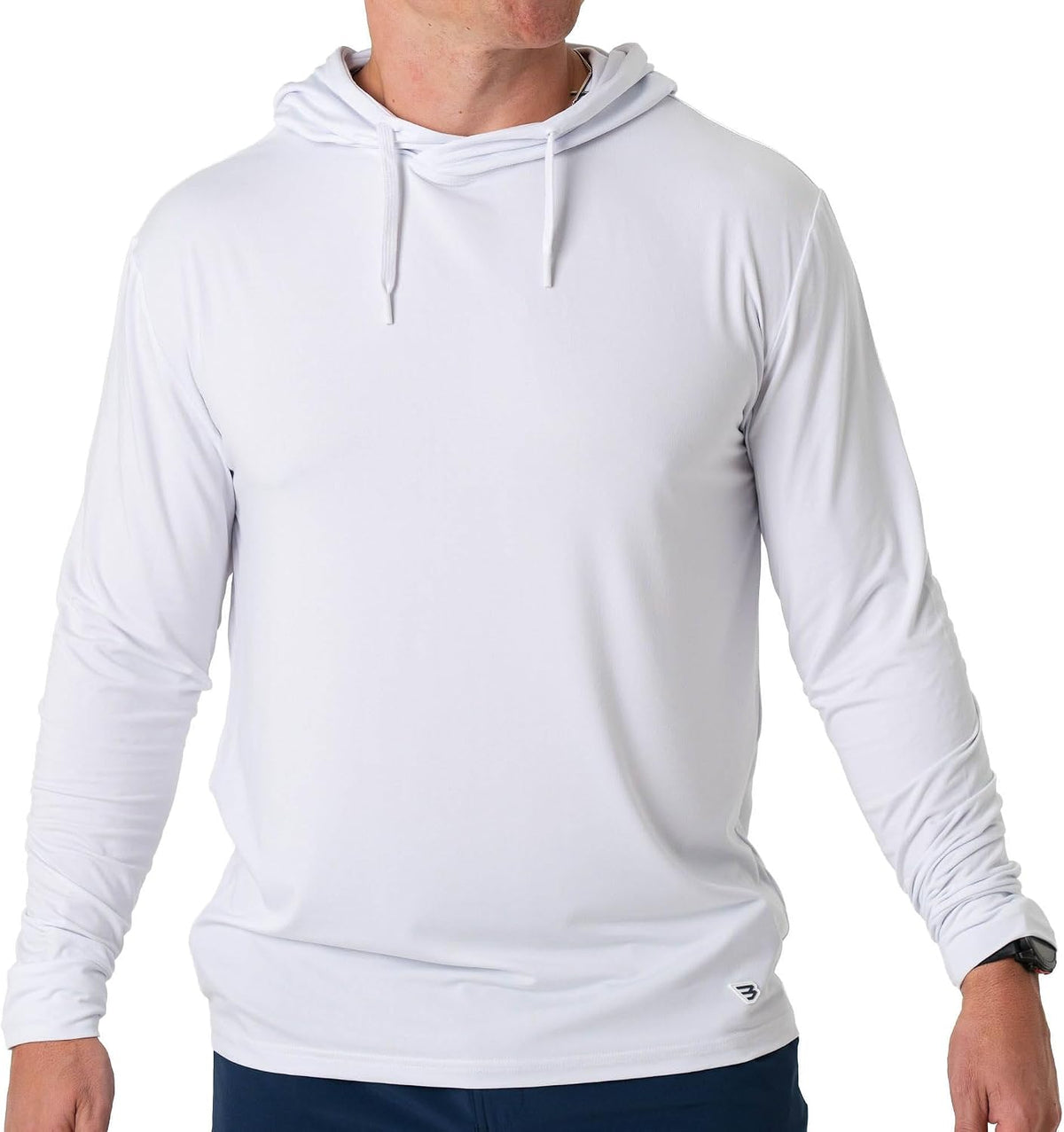 Burlebo Men’s Performance Hoodie – Lightweight Long Sleeve Pullover, Athletic Fit, Moisture-Wicking, Sun Protection - White