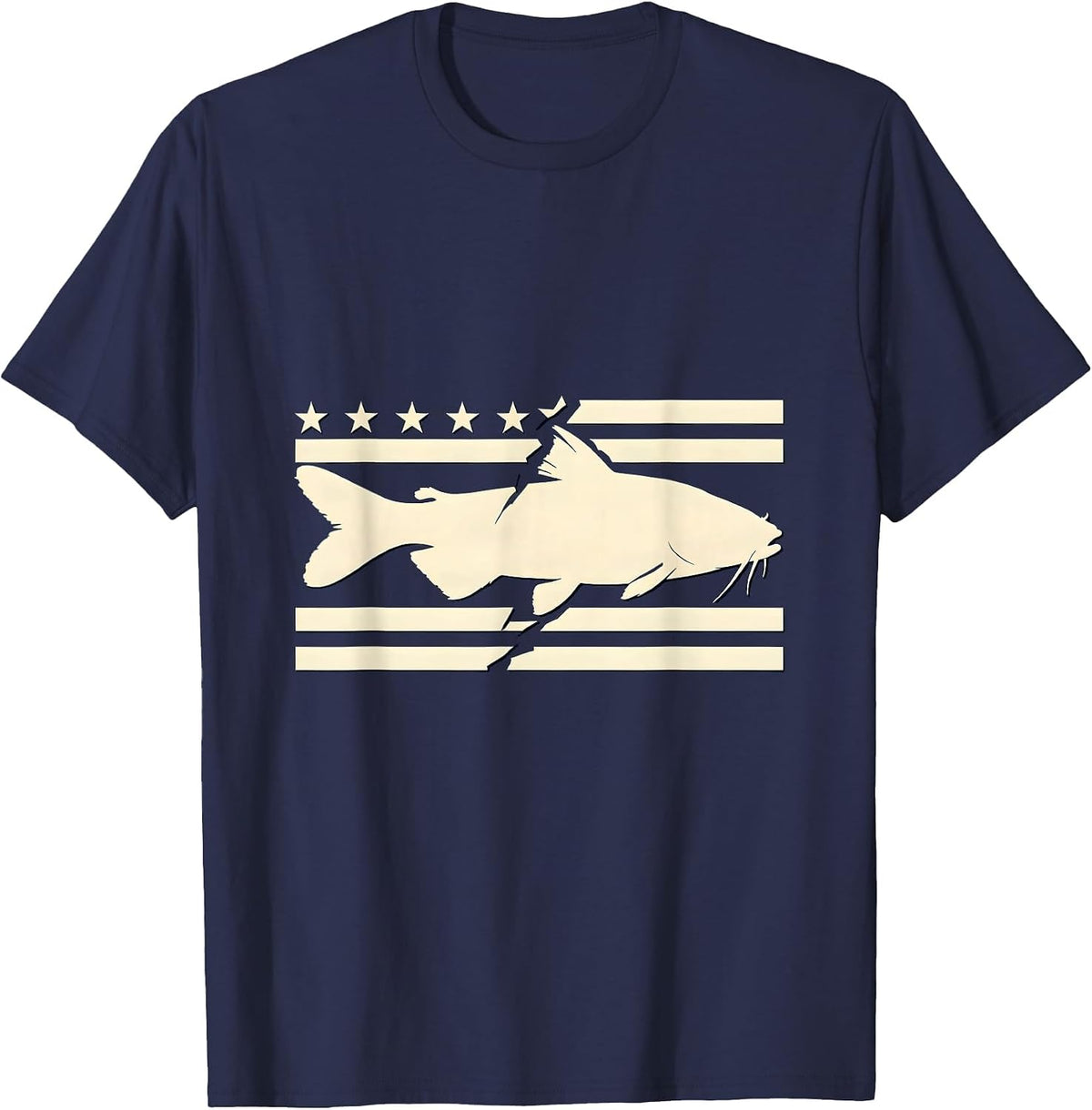 Broad Channel Catfish Silhouette Camo Fishing Humor T-Shirt - Navy Blue