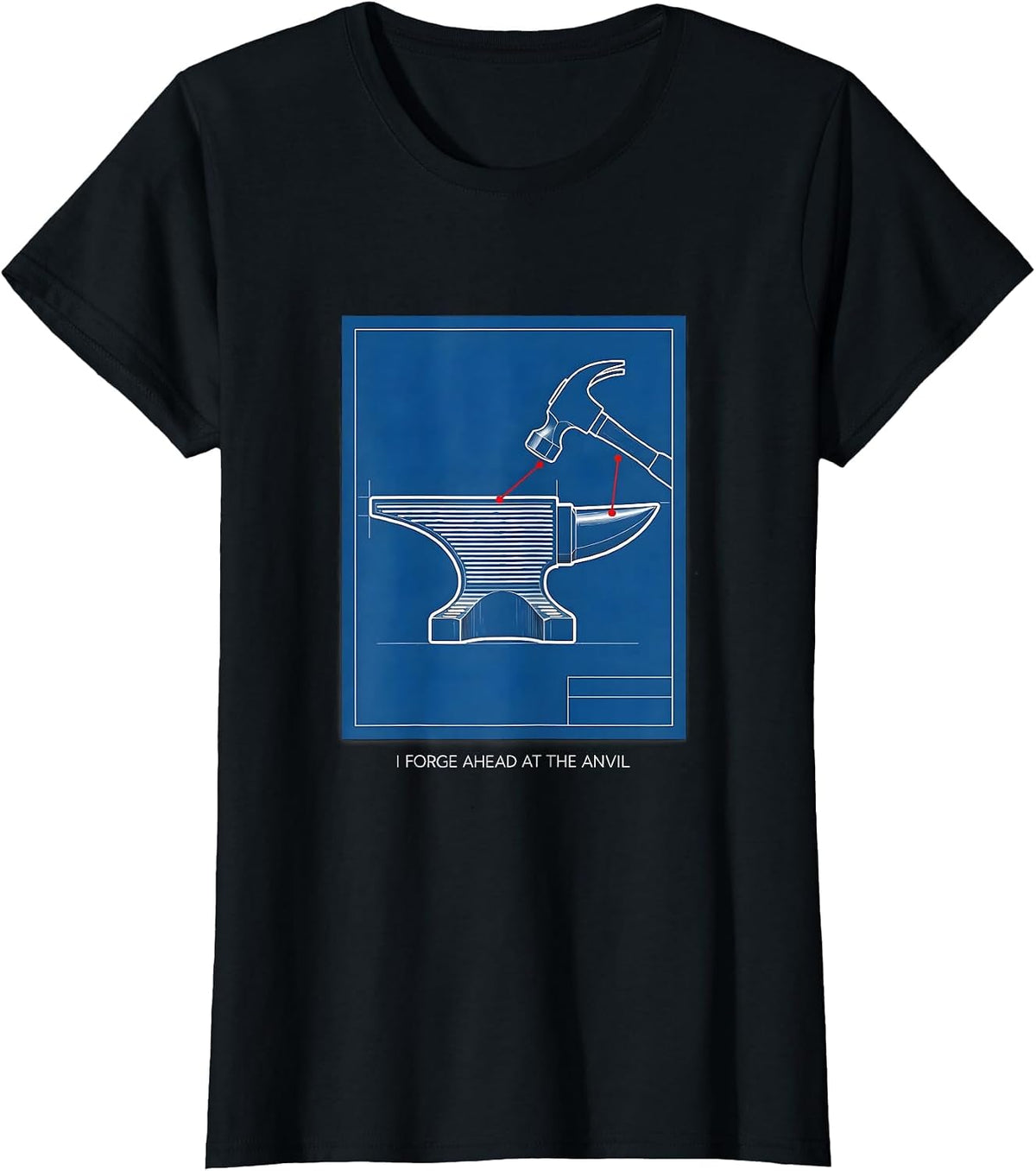 I Forge Ahead At The Anvil Technical Blueprint Blacksmith T-Shirt - Black