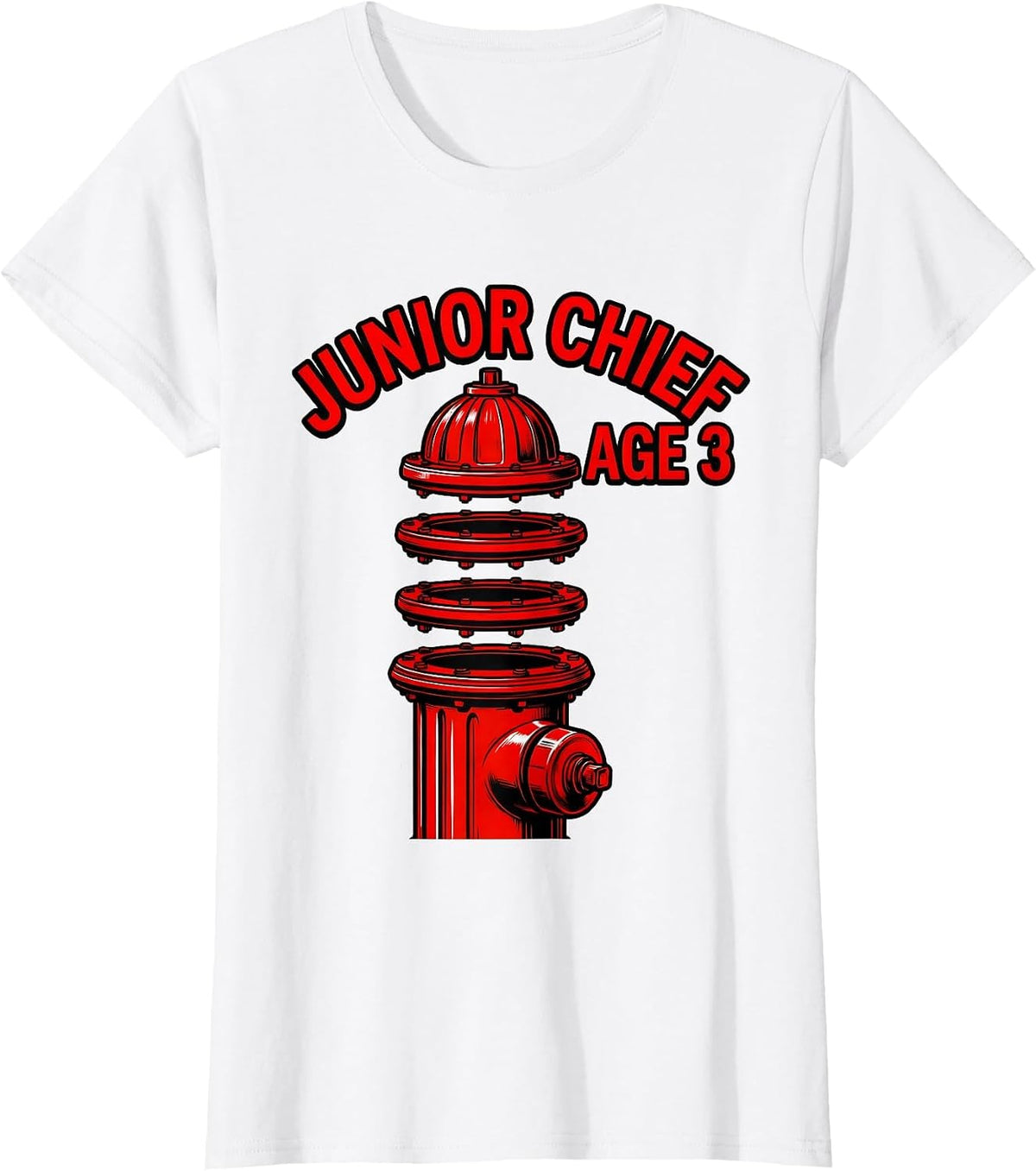 Junior Chief Age 3 Fire Truck Firefighter Birthday Boy Party T-Shirt - White